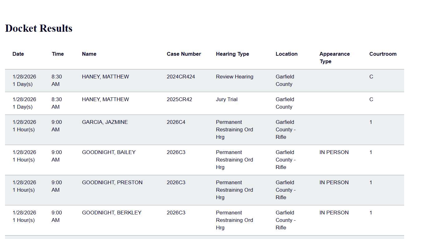 Docket Print Results Colorado Judicial Branch